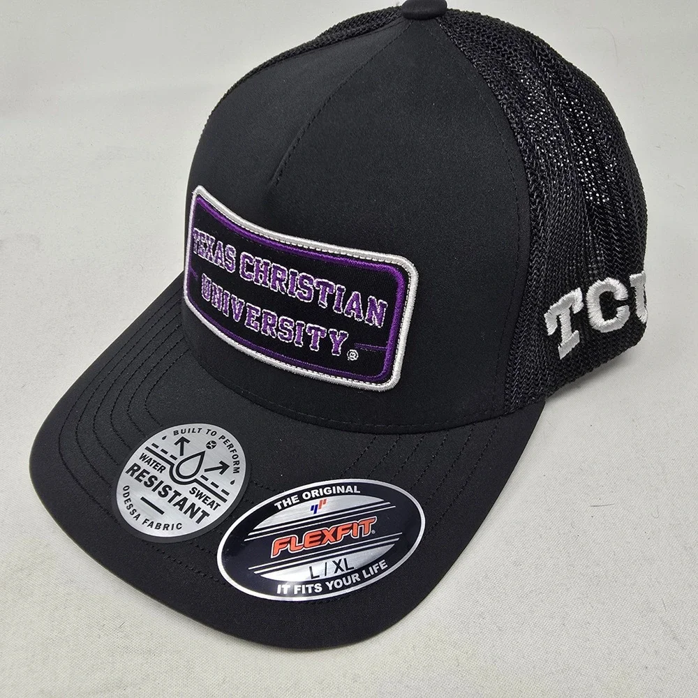 HOOEY TCU Horned Frogs Black 5 Panel Mesh Flex Hat‎ Baseball Cap L/XL